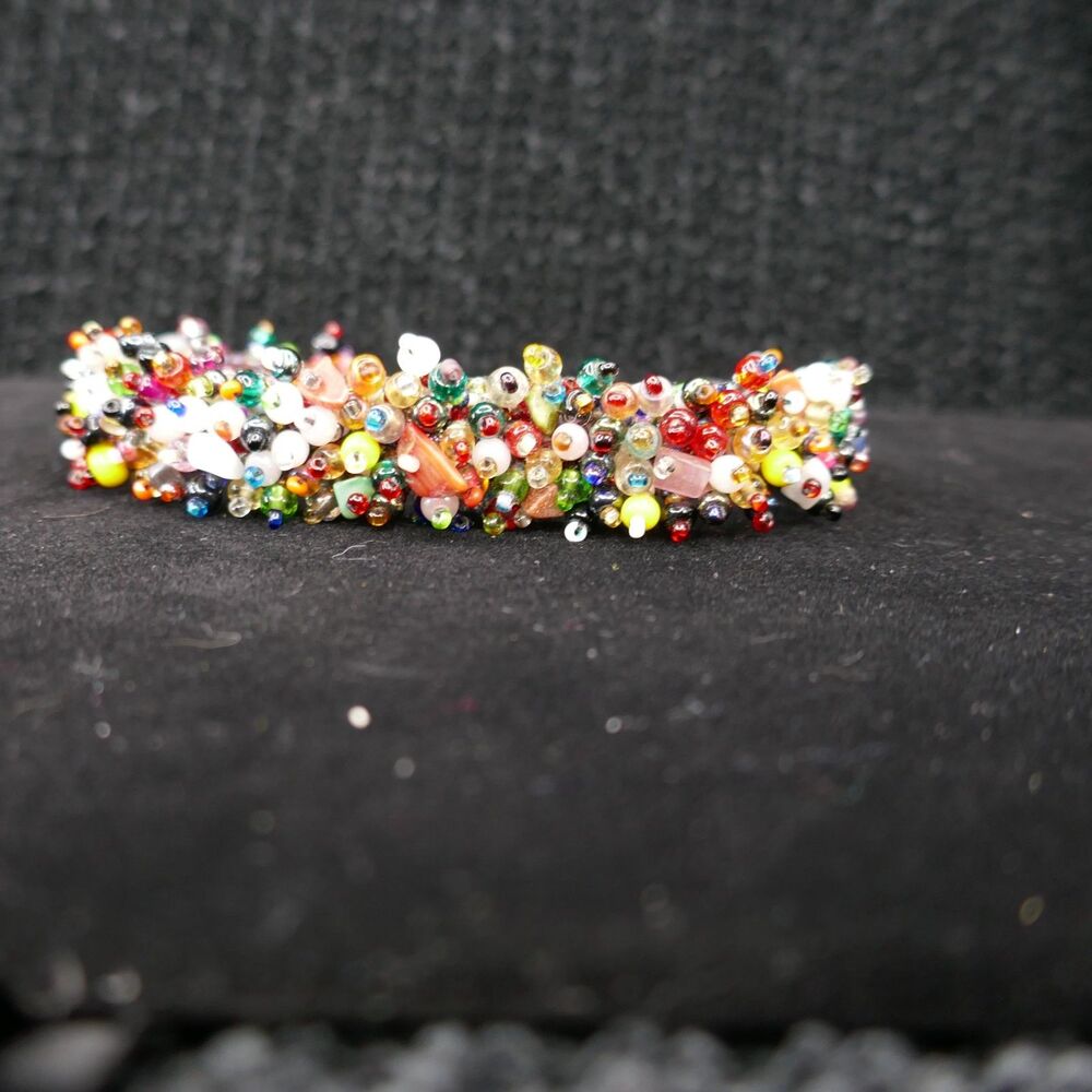 Beaded Confetti Cluster Cuff Bracelet Toggle Multi Color Glass Boho 7-8 inch - Picture 1 of 5
